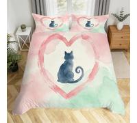 Copripiumino Una Piazza e Mezza 200x200 Stampa 3D Gatto Parure Copri Piumino Forme a Cuore 3 Pezzi Set di Biancheria da Letto Include 1 Copripiumini e 2 Federe J.279