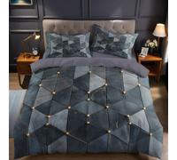 Copripiumino Una Piazza e Mezza 250x200 cm blu-grigio Set Biancheria da Letto Piastrelle geometriche architettoniche in Microfibra Traspirante con Cerniera e 2 Federe