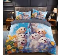 Copripiumino Una Piazza e Mezza 260x240 cm Animali Un gruppo di cuccioli Set Biancheria da Letto Confortevole Microfibra Cotone Traspirante con Cerniera e 2 Federe