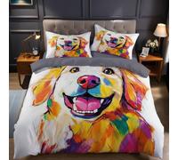 Copripiumino Una Piazza e Mezza 260x240 cm Disegno di un Golden Retriever Set Biancheria da Letto Confortevole Microfibra Cotone Traspirante con Cerniera e 2 Federe