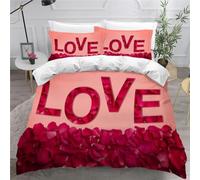 Copripiumino Una Piazza e Mezza Amore Stampa 3D Set Copripiumino 200x200 Romantico 3 pezzi Parure Copri Piumino Piumone Petali di Rosa Biancheria da Letto in Microfibra a.8324