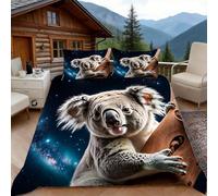 Copripiumino una Piazza e Mezza Animale Koala, Copripiumino Galassia Misteriosa 3D Microfibra Biancheria da Letto 200x200 Duvet Cover con 2 x Federe 50x80 cm