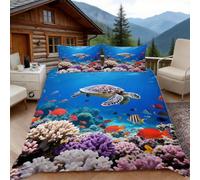 Copripiumino una Piazza e Mezza Animale Tartaruga Marina, Copripiumino Animali Marini 3D Microfibra Biancheria da Letto 200x200 Duvet Cover con 2 x Federe 50x80 cm