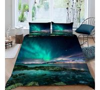 Copripiumino Una Piazza e Mezza Aurora Boreale 200 x 200 cm 3D Set Copripiumino Matrimoniale Vista Notturna Costiera Morbida Microfibra Biancheria da Letto 3 Pezzi Parure Copripiumone a_597