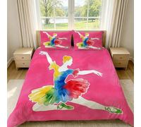 Copripiumino Una Piazza e Mezza Balletto Rosa 200 x 200 cm 3D Set Copripiumino Danza Ad Acquerello Morbida Microfibra Biancheria da Letto 3 Pezzi Parure Copripiumone con 2 Federe d-1164