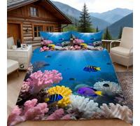 Copripiumino una Piazza e Mezza Barriera Corallina, Copripiumino Oceano Tema 3D Microfibra Biancheria da Letto 200x200 Duvet Cover con 2 x Federe 50x80 cm
