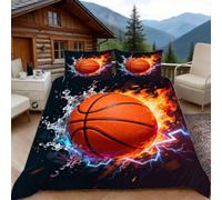 Copripiumino una Piazza e Mezza Basket Fuoco e Acqua, Copripiumino Educazione Fisica 3D Microfibra Biancheria da Letto 200x200 Duvet Cover con 2 x Federe 50x80 cm