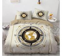 Copripiumino Una Piazza e Mezza Bussola Copripiumino 150x200 3D + 1 Feder 50 x 80 cm 100% Microfibra Set di Biancheria Morbida, Traspirante, Chiusura a Cerniera 5L9W4Q0435