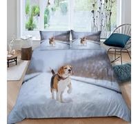 Copripiumino Una Piazza e Mezza Cane da Lepre Set di Biancheria da Letto Scena di Neve Invernale 3D Copri Piumino in Microfibra Morbida Copripiumino 200x200 con Cerniere e 2 Federe B/16