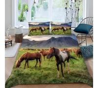 Copripiumino Una Piazza e Mezza Cavallo Stampa 3D Set Copripiumino 200x200 Animali Selvatici 3 pezzi Parure Copri Piumino Piumone Cavalli Biancheria da Letto in Microfibra a.4646