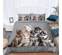 Copripiumino Una Piazza e Mezza Cucciolo 200 x 200 cm 3D Set Copripiumino Matrimoniale Motivi Husky Morbida Microfibra Biancheria da Letto 3 Pezzi Parure Copripiumone a_1077