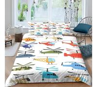 Copripiumino Una Piazza e Mezza Elicottero dei Cartoni Animati 200 x 200 cm 3D Set Copripiumino Matrimoniale Aerei Colorati Morbida Microfibra Biancheria da Letto 3 Pezzi Parure Copripiumone f.574