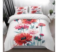 Copripiumino una Piazza e Mezza Fiore Rosso Set di Lenzuola in microfibra extra morbida,Comprendente 1 Copripiumino 200x200cm + 2 Federe Cuscino Letto 50x75,Resistente e Lavabile