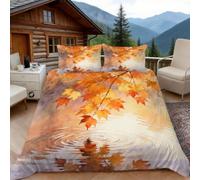 Copripiumino una Piazza e Mezza Foglia D'Acero, Copripiumino Scenario Naturale 3D Microfibra Biancheria da Letto 200x200 Duvet Cover con 2 x Federe 50x80 cm