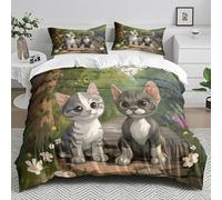 Copripiumino Una Piazza E Mezza Gatto Carino Traspirante Microfibra Copripiumino, 2 Federa Del Cuscino (50 X 75 Cm), Cerniera Copripiumino Matrimoniale, Facile Da Pulire (150X200Cm)