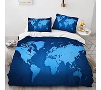 Copripiumino Una Piazza e Mezza mappa del mondo blu Set di Biancheria da Letto in Microfibra, 3 Pezzi Copripiumino 200x200 cm con Cerniera e 2 Federe 50x80 cm, per Adulti Adolescenti