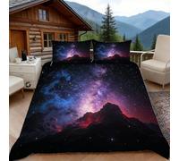 Copripiumino una Piazza e Mezza Montagna di Stelle, Copripiumino Universo 3D Microfibra Biancheria da Letto 200x200 Duvet Cover con 2 x Federe 50x80 cm