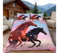 Copripiumino una Piazza e Mezza Motivo a Cavalli, Copripiumino Amore 3D Microfibra Biancheria da Letto 200x200 Duvet Cover con 2 x Federe 50x80 cm