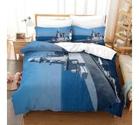 Copripiumino Una Piazza e Mezza Nave da Guerra 200 x 200 cm 3D Set Copripiumino Matrimoniale Distruttori Morbida Microfibra Biancheria da Letto 3 Pezzi Parure Copripiumone a_405