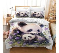 Copripiumino Una Piazza e Mezza Nero Panda Viola Copriletto Singolo Traspirante Confortevole Trapunta Letto Singolo con Cerniera Includere 2 Federe Cuscini 50x75cm Copripiumino 200x200 cm