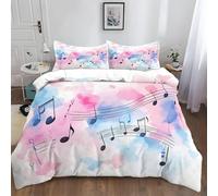 Copripiumino Una Piazza e Mezza Note Musicali Stampa 3D Set Copripiumino 200x200 Rosa Blu 3 pezzi Parure Copri Piumino Piumone Acquerello Biancheria da Letto in Microfibra a.6506