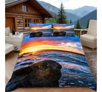 Copripiumino una Piazza e Mezza Oceano, Copripiumino Naturalmente Paesaggio 3D Microfibra Biancheria da Letto 200x200 Duvet Cover con 2 x Federe 50x80 cm