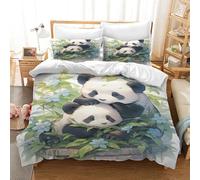 Copripiumino Una Piazza e Mezza Panda Foglia Verde Copriletto Singolo Traspirante Confortevole Trapunta Letto Singolo con Cerniera Includere 2 Federe Cuscini 50x75cm Copripiumino 200x200 cm