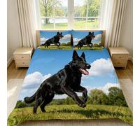 Copripiumino Una Piazza e Mezza Pastore Tedesco Nero 200 x 200 cm 3D Set Copripiumino Matrimoniale Cielo Blu e Nuvole Morbida Microfibra Biancheria da Letto 3 Pezzi Parure Copripiumone d-1078