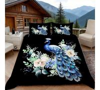 Copripiumino una Piazza e Mezza Pavone, Copripiumino Arte Astratta Chic 3D Microfibra Biancheria da Letto 200x200 Duvet Cover con 2 x Federe 50x80 cm