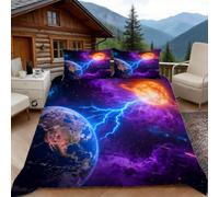 Copripiumino una Piazza e Mezza Pianeta Terra, Copripiumino Cielo Stellato 3D Microfibra Biancheria da Letto 200x200 Duvet Cover con 2 x Federe 50x80 cm