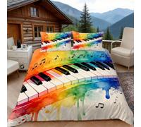 Copripiumino una Piazza e Mezza Pianoforte Cartoon, Copripiumino Colorato 3D Microfibra Biancheria da Letto 200x200 Duvet Cover con 2 x Federe 50x80 cm