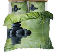 Copripiumino una Piazza e Mezza Pietra Nera, Biancheria da Letto Verde Set Copripiumino 200x200 cm Stampa 3D in Microfibra con Cerniere e 2 Federe D1396