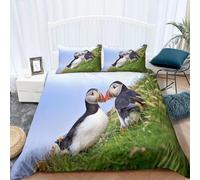 Copripiumino Una Piazza e Mezza Pulcinella di Mare Set di Biancheria da Letto Modello Puffino Copripiumini in Morbida Microfibra Stampa 3D Copri Piumino 200x200 con 2 Federe J-1159