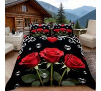 Copripiumino una Piazza e Mezza Rosa Rossa, Copripiumino Rosa a Forma di Cuore 3D Microfibra Biancheria da Letto 200x200 Duvet Cover con 2 x Federe 50x80 cm
