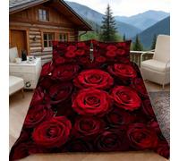 Copripiumino una Piazza e Mezza Rose Rosse Stampa, Copripiumino Amore 3D Microfibra Biancheria da Letto 200x200 Duvet Cover con 2 x Federe 50x80 cm