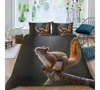 Copripiumino Una Piazza e Mezza Scoiattolo Set di Biancheria da Letto Stampa Animale Copripiumini in Morbida Microfibra Stampa 3D Copri Piumino 200x200 con 2 Federe J-2755