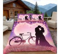Copripiumino una Piazza e Mezza Silhouetta Coppia, Copripiumino Romantico Amore 3D Microfibra Biancheria da Letto 200x200 Duvet Cover con 2 x Federe 50x80 cm