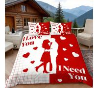 Copripiumino una Piazza e Mezza Silhouetta Coppia, Copripiumino Tema D'Amore 3D Microfibra Biancheria da Letto 200x200 Duvet Cover con 2 x Federe 50x80 cm
