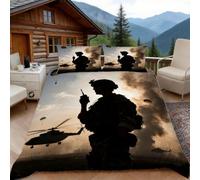 Copripiumino una Piazza e Mezza Silhouetta Guerra Militare, Copripiumino War 3D Microfibra Biancheria da Letto 200x200 Duvet Cover con 2 x Federe 50x80 cm