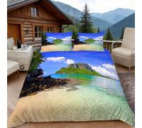 Copripiumino una Piazza e Mezza Spiaggia, Copripiumino Oceano Stampa 3D Microfibra Biancheria da Letto 200x200 Duvet Cover con 2 x Federe 50x80 cm