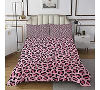Copripiumino una Piazza e Mezza Stampa leopardata rosa Parure copripiumino una piazza e mezzo in Microfibra con Cerniera Copripiumini 200x200 cm con 2 Federa 50x80 cm, per Adolescente Adulti