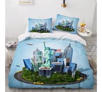 Copripiumino una Piazza e Mezza Stati Uniti New York Biancheria da Letto Morbida Microfibra, Stati Uniti New York Copripiumini 200x200 cm e 2 Federe 50x80 cm, 3D Copripiumone H488