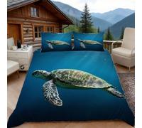 Copripiumino una Piazza e Mezza Tartaruga Marina, Copripiumino Ecosistema Marino 3D Microfibra Biancheria da Letto 200x200 Duvet Cover con 2 x Federe 50x80 cm