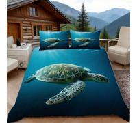 Copripiumino una Piazza e Mezza Tartaruga Marina, Copripiumino Oceano Animale 3D Microfibra Biancheria da Letto 200x200 Duvet Cover con 2 x Federe 50x80 cm