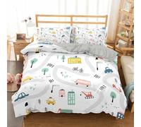 Copripiumino una Piazza e Mezza Traffico cittadino Copripiumino Matrimoniale con 2 Federe 50x80 cm, Bambini dei cartoni animati Set di Biancheria da Letto in 3 Pezzi in Reversibile Stampato V274