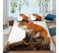 Copripiumino una Piazza e Mezza Volpe Copripiumino 200x200 cm Biancheria da Letto Animali Carini 3 Pezzi, 3D Copripiumini Microfibra con Cerniera e 2 Federe 50x80 cm A-641
