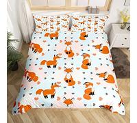 Copripiumino una Piazza e Mezza Volpe Copripiumino 200x200 cm Biancheria da Letto Cartoni Animati 3 Pezzi, 3D Copripiumini Microfibra con Cerniera e 2 Federe 50x80 cm A-445