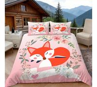 Copripiumino una Piazza e Mezza Volpe, Copripiumino Cartone Animato 3D Microfibra Biancheria da Letto 200x200 Duvet Cover con 2 x Federe 50x80 cm