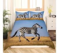 Copripiumino una Piazza e Mezza Zebra Copripiumino 200x200 cm Biancheria da Letto Animali Africani 3 Pezzi, 3D Copripiumini Microfibra con Cerniera e 2 Federe 50x80 cm A-4274