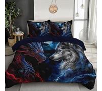 Copripiumino Uno Scontro Tra Draghi E Lupi, 3 Pezzis Chiusura E Federa a Cerniera Set Copripiumino Creature Fantastiche, Morbida per Adulti Decorazione Della Camera Da Letto 260x240cm